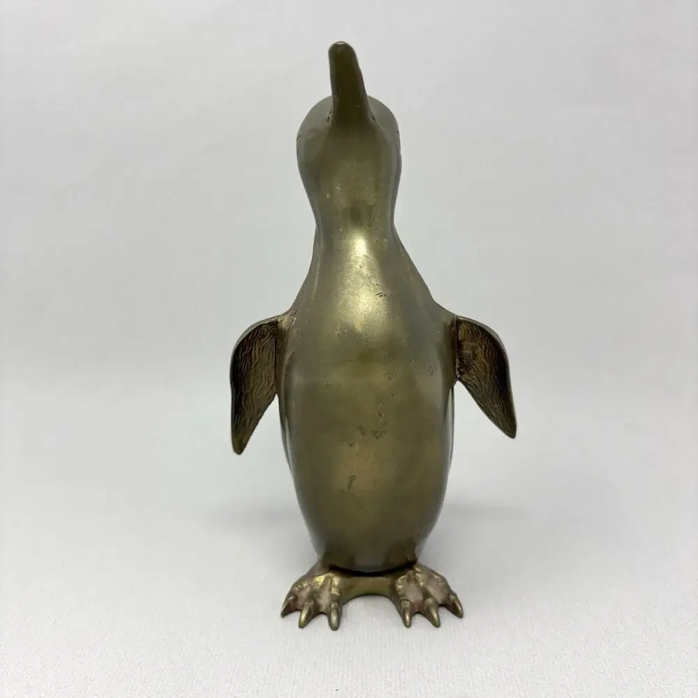 Vintage Brass Penguin Bird Statue Figurine 7.5” Ornate Metal Aged Patina